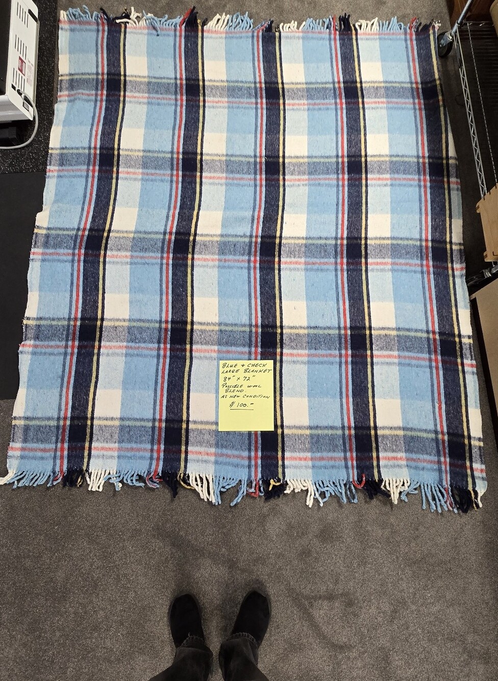 Blue Plaid Fringe Throw Blanket